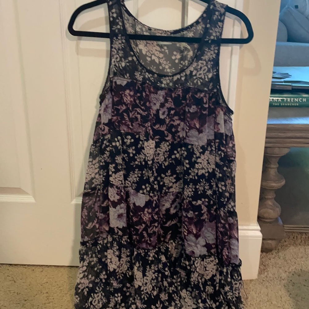Floral flowy dress navy and purple tank top